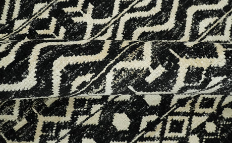 Hand Knotted Black and Ivory Modern Contemporary Southwestern Tribal Trellis Recycled Silk Area Rug
