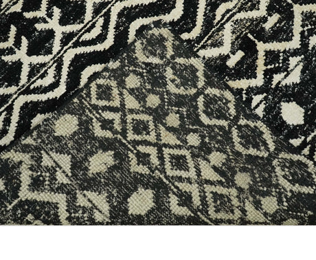 Hand Knotted Black and Ivory Modern Contemporary Southwestern Tribal Trellis Recycled Silk Area Rug