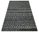 Hand Knotted Black and Ivory Modern Contemporary Tribal Trellis Recycled Silk Area Rug