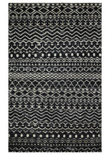 Hand Knotted Black and Ivory Modern Contemporary Tribal Trellis Recycled Silk Area Rug