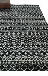 Hand Knotted Black and Ivory Modern Contemporary Tribal Trellis Recycled Silk Area Rug