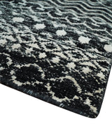 Hand Knotted Black and Ivory Modern Contemporary Tribal Trellis Recycled Silk Area Rug