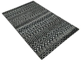 Hand Knotted Black and Ivory Modern Contemporary Tribal Trellis Recycled Silk Area Rug