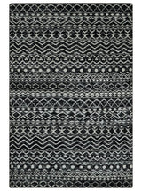 Hand Knotted Black and Ivory Modern Contemporary Tribal Trellis Recycled Silk Area Rug