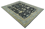 Hand Knotted Black, Beige and Silver Traditional Oushak Wool Rug