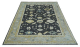 Hand Knotted Black, Beige and Silver Traditional Oushak Wool Rug