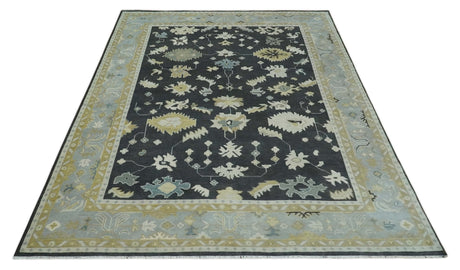 Hand Knotted Black, Beige and Silver Traditional Oushak Wool Rug