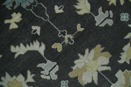 Hand Knotted Black, Beige and Silver Traditional Oushak Wool Rug