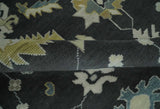 Hand Knotted Black, Beige and Silver Traditional Oushak Wool Rug