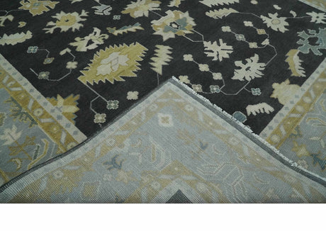 Hand Knotted Black, Beige and Silver Traditional Oushak Wool Rug