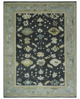 Hand Knotted Black, Beige and Silver Traditional Oushak Wool Rug