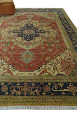 Hand Knotted Black, Rust and Beige 9x12 Traditional Heriz Serapi Wool Area Rug