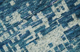 Hand Knotted Blue and Beige Modern Abstract Contemporary Recycled Art Silk Area Rug-Area Rug-Parc Decor