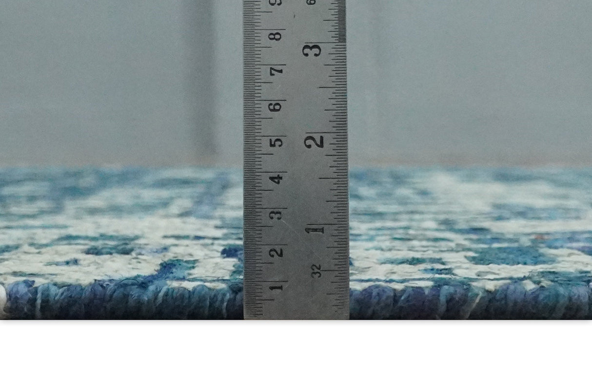 Hand Knotted Blue and Beige Modern Abstract Contemporary Recycled Art Silk Area Rug-Area Rug-Parc Decor