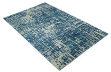 Hand Knotted Blue and Beige Modern Abstract Contemporary Recycled Art Silk Area Rug-Area Rug-Parc Decor