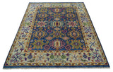Hand Knotted Blue and Beige Persian Design Wool Rug