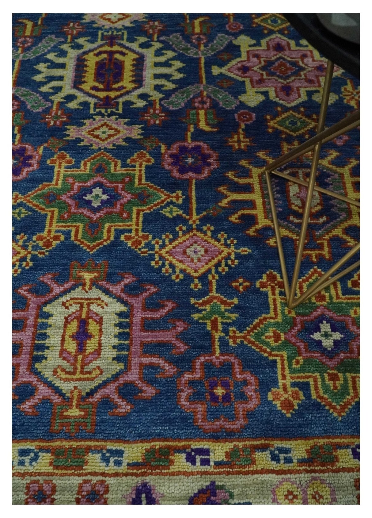 Hand Knotted Blue and Beige Persian Design Wool Rug