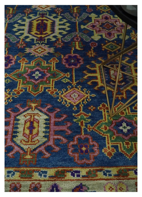 Hand Knotted Blue and Beige Persian Design Wool Rug