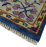 Hand Knotted Blue and Beige Persian Design Wool Rug