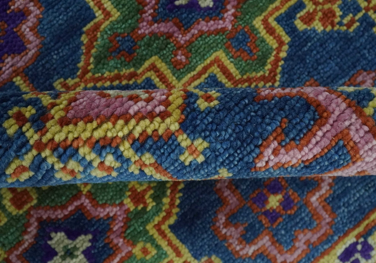 Hand Knotted Blue and Beige Persian Design Wool Rug