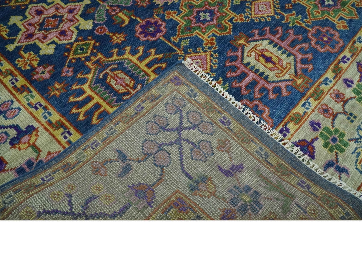 Hand Knotted Blue and Beige Persian Design Wool Rug