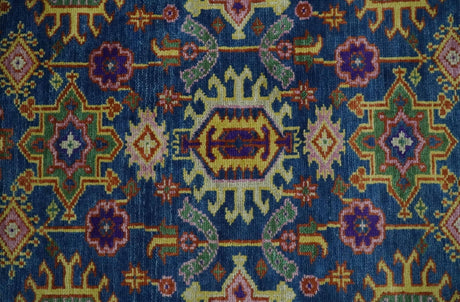 Hand Knotted Blue and Beige Persian Design Wool Rug