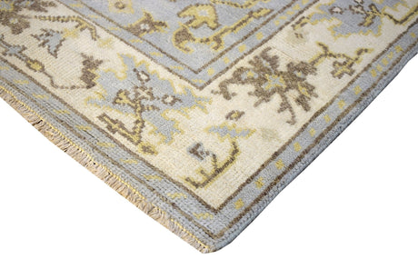 Hand Knotted Blue and Beige Traditional Oushak Wool Area Rug