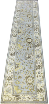 Hand Knotted Blue and Beige Traditional Oushak Wool Area Rug