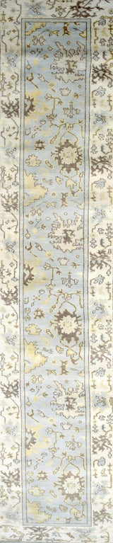 Hand Knotted Blue and Beige Traditional Oushak Wool Area Rug