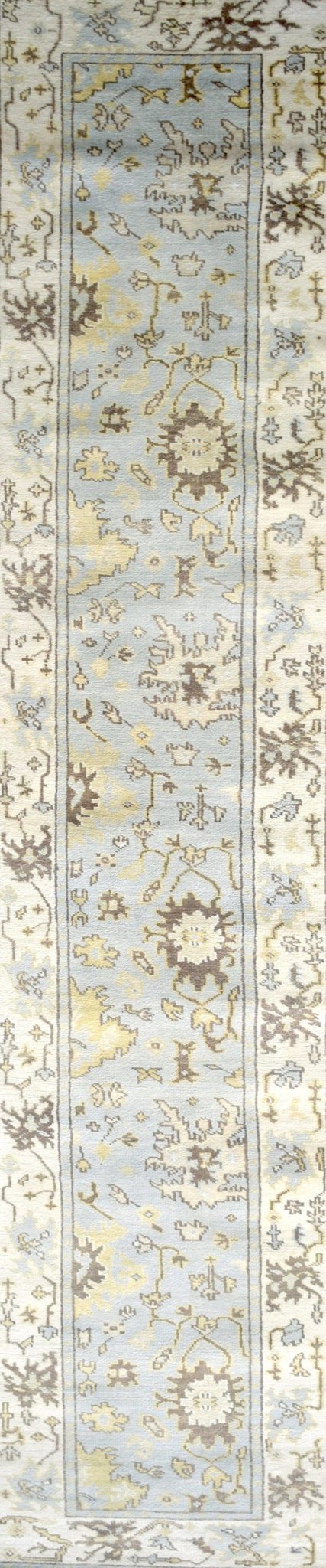 Hand Knotted Blue and Beige Traditional Oushak Wool Area Rug