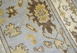 Hand Knotted Blue and Beige Traditional Oushak Wool Runner Rug