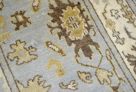 Hand Knotted Blue and Beige Traditional Oushak Wool Runner Rug