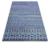Hand Knotted Blue and Ivory 5.6x8.5 Modern Contemporary Southwestern Tribal Trellis Recycled Art Silk Area Rug