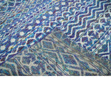 Hand Knotted Blue and Ivory 5.6x8.5 Modern Contemporary Southwestern Tribal Trellis Recycled Art Silk Area Rug-Area Rug-Parc Decor