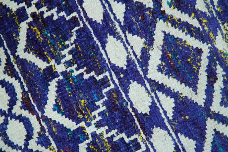 Hand Knotted Blue and Ivory 8x10 Southwestern Tribal Trellis Recycled Art Silk Area Rug