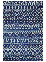 Hand Knotted Blue and Ivory 8x10 Southwestern Tribal Trellis Recycled Art Silk Area Rug-Area Rug-Parc Decor