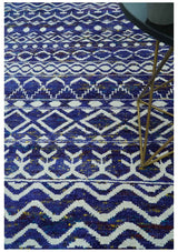 Hand Knotted Blue and Ivory 8x10 Southwestern Tribal Trellis Recycled Art Silk Area Rug-Area Rug-Parc Decor