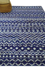 Hand Knotted Blue and Ivory 8x10 Southwestern Tribal Trellis Recycled Art Silk Area Rug-Area Rug-Parc Decor