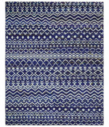 Hand Knotted Blue and Ivory 8x10 Southwestern Tribal Trellis Recycled Art Silk Area Rug-Area Rug-Parc Decor