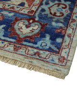 Hand Knotted Blue and Ivory Antique Vintage Style Custom Made Wool Rug