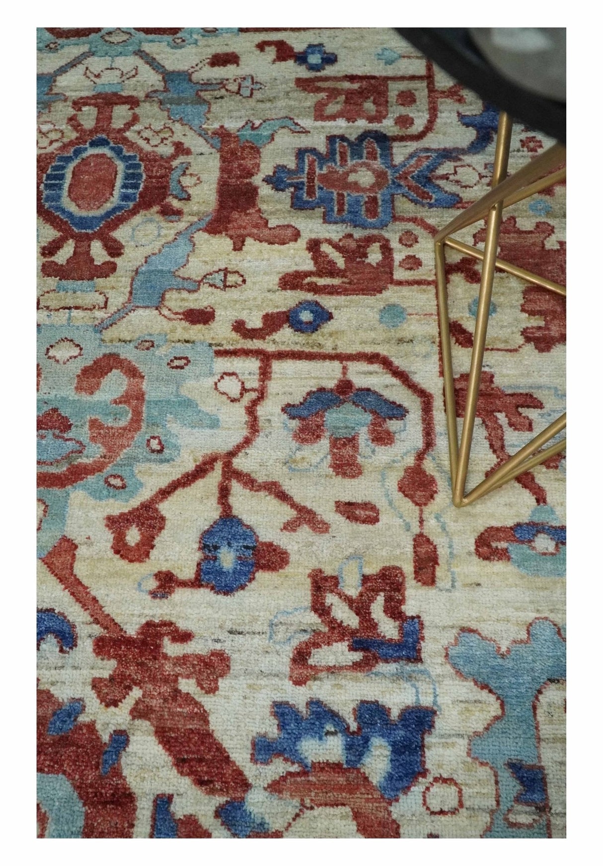 Hand Knotted Blue and Ivory Antique Vintage Style Custom Made Wool Rug