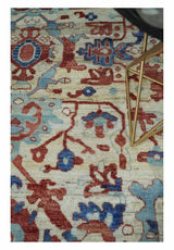 Hand Knotted Blue and Ivory Antique Vintage Style Custom Made Wool Rug