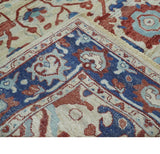 Hand Knotted Blue and Ivory Antique Vintage Style Custom Made Wool Rug