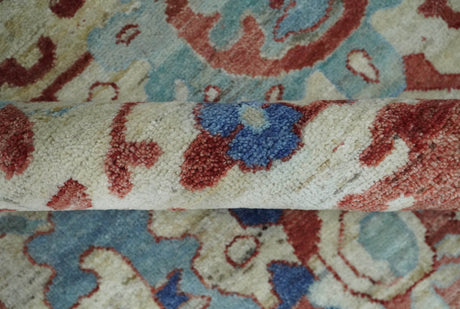Hand Knotted Blue and Ivory Antique Vintage Style Custom Made Wool Rug