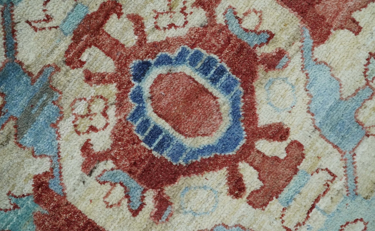 Hand Knotted Blue and Ivory Antique Vintage Style Custom Made Wool Rug
