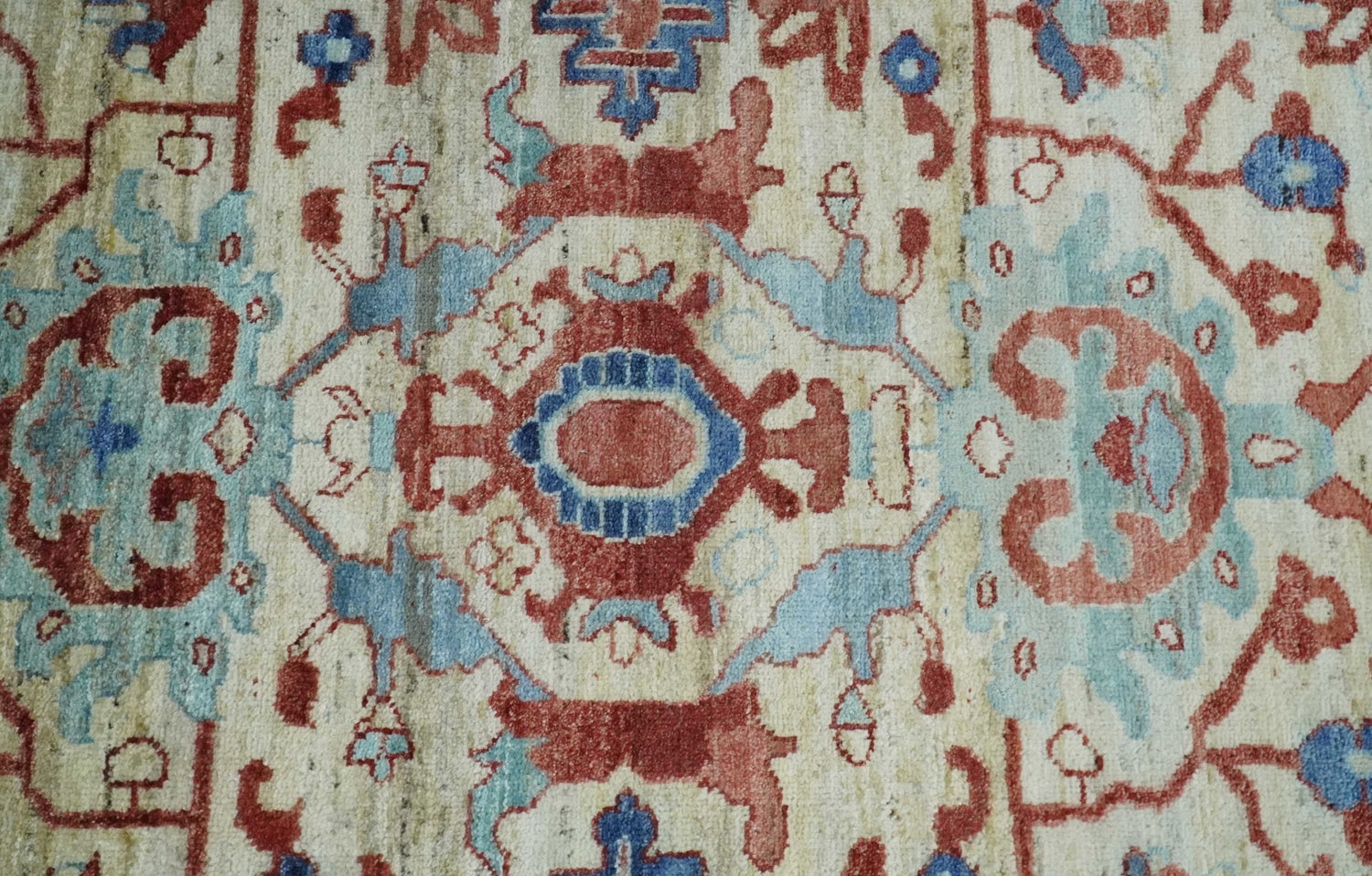 Hand Knotted Blue and Ivory Antique Vintage Style Custom Made Wool Rug