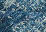 Hand Knotted Blue and Ivory Modern Abstract Contemporary Recycled Silk Area Rug