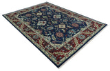Hand Knotted Blue and Maroon Traditional Oriental Oushak Custom Made Wool Area Rug