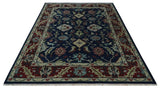 Hand Knotted Blue and Maroon Traditional Oriental Oushak Custom Made Wool Area Rug