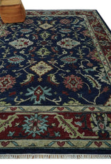 Hand Knotted Blue and Maroon Traditional Oriental Oushak Custom Made Wool Area Rug